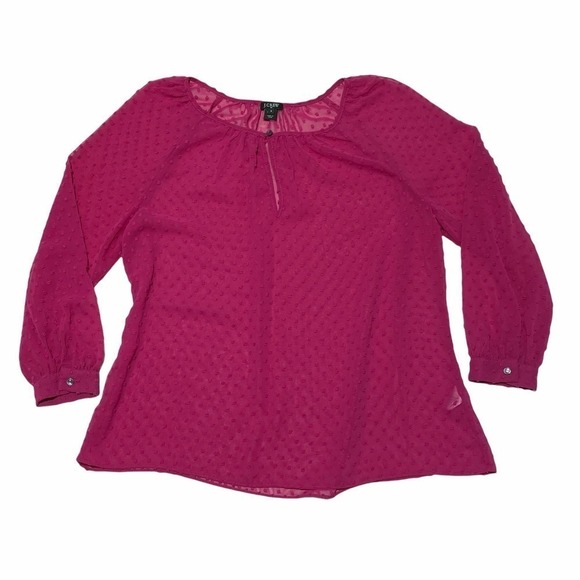 J. Crew Factory Pink Jacquard Textured Polka Dot Peasant Long Sleeve Blouse - Picture 5 of 12
